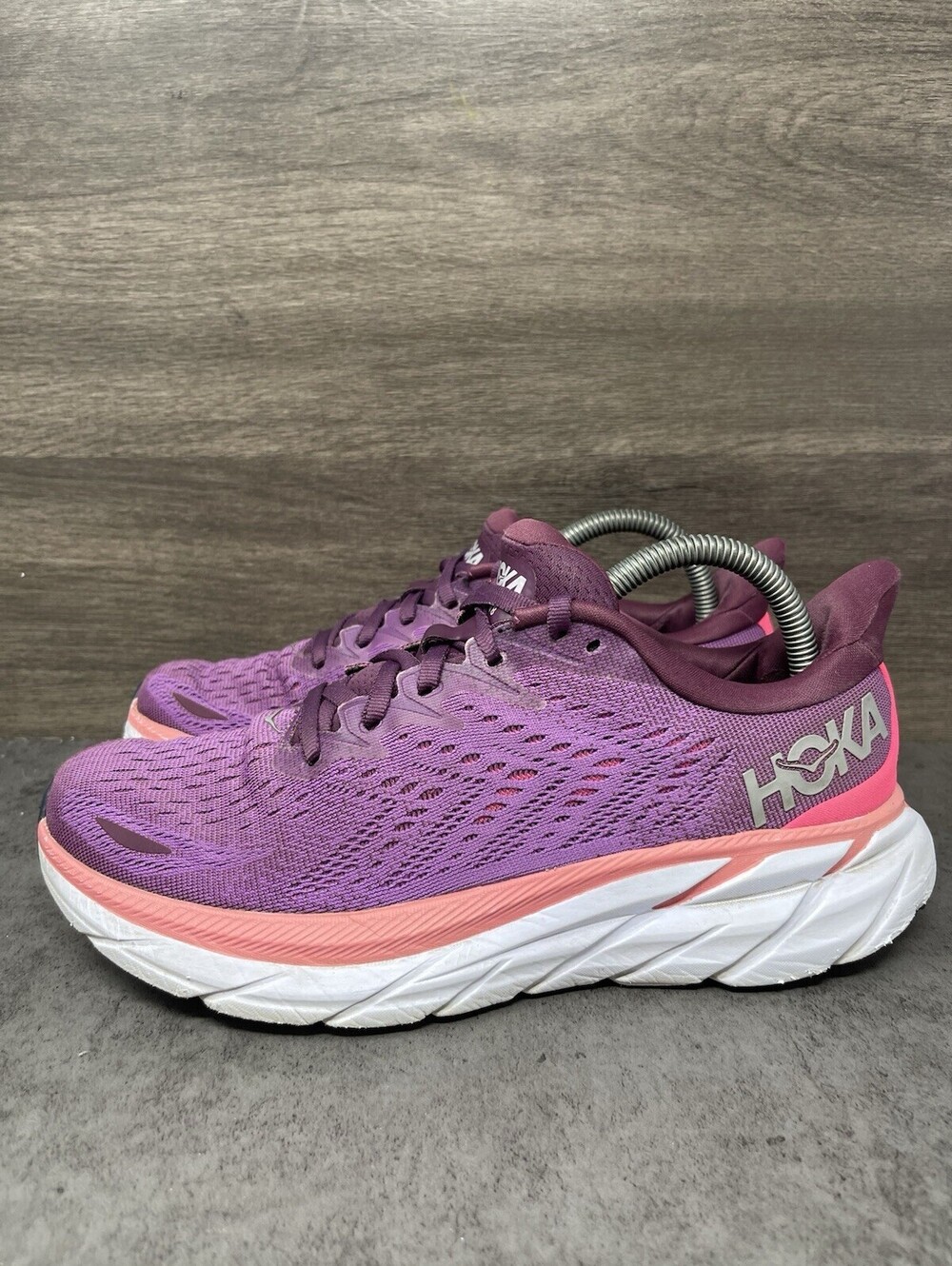 HOKA Clifton 8 Womens Size 8 Purple Grape Wine Pink Cushioned Running Shoes